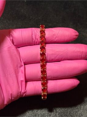 4.8mm Yellow Gold Red Tennis CZ Bracelet 8 in.